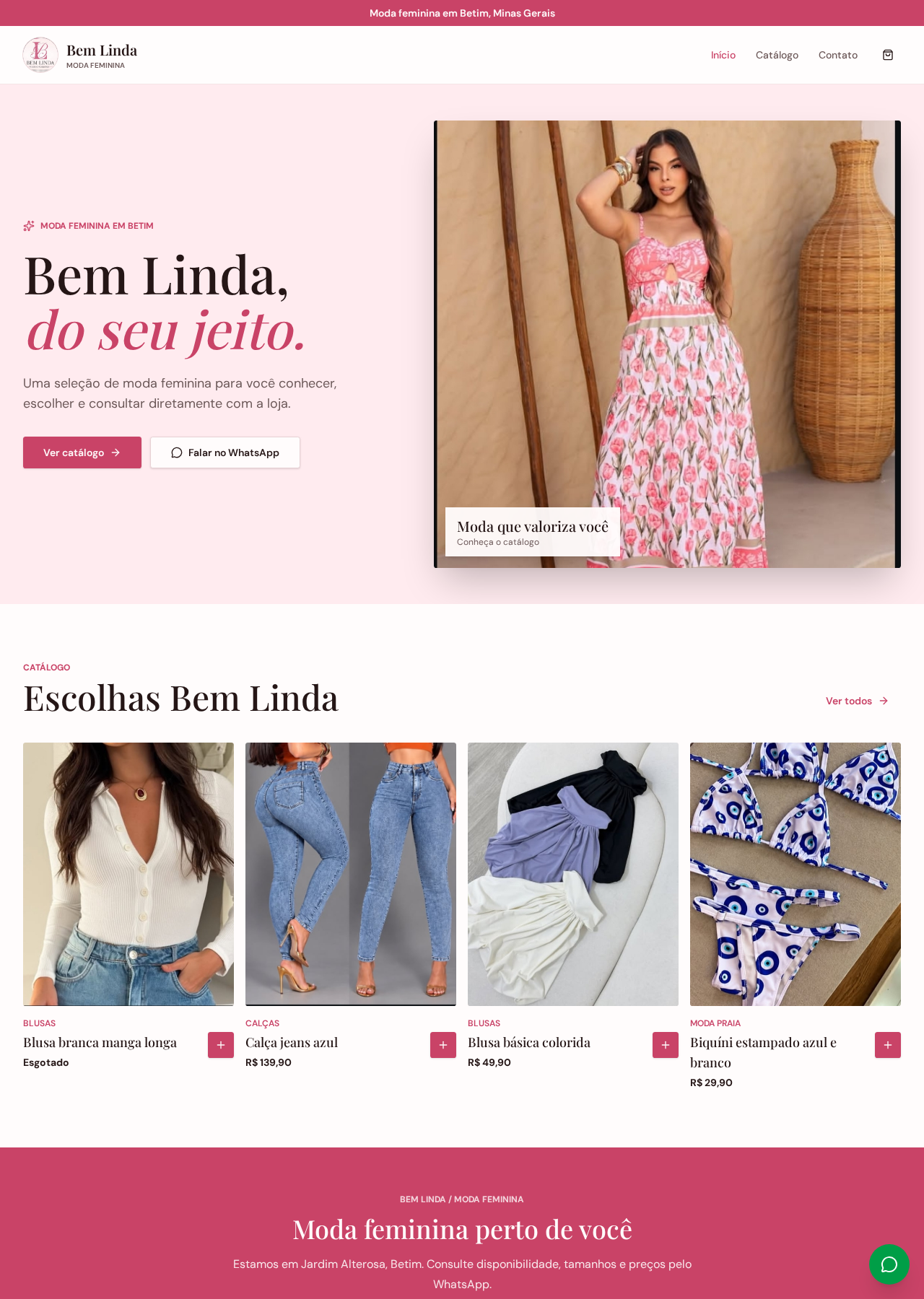 Prévia real do site Bem Linda — Moda Feminina