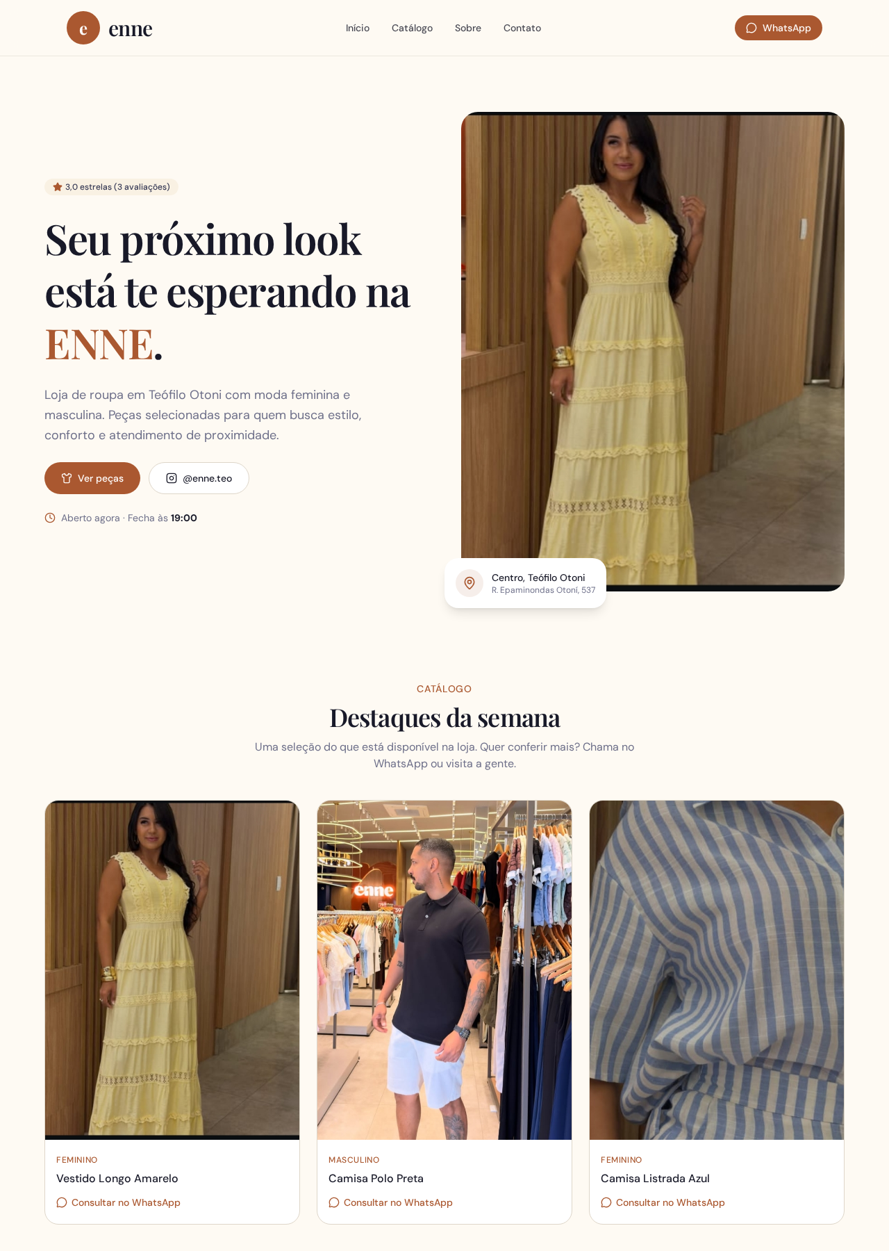 Prévia real do site Enneroupa